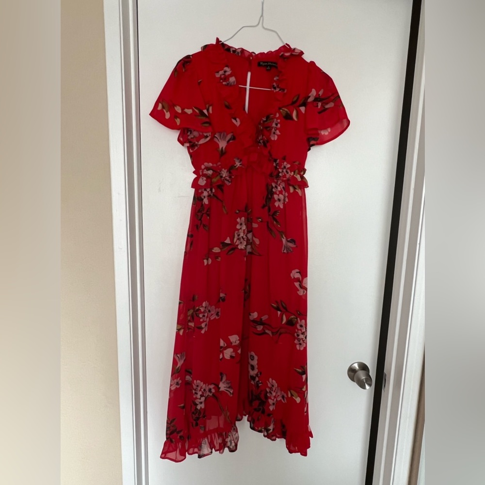 Ryan Michelle Floral Print Red Dress